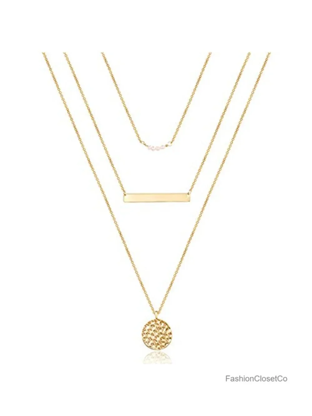 Dainty Layered Choker Necklace Set with Simulated Pearls Brass Y Pendant